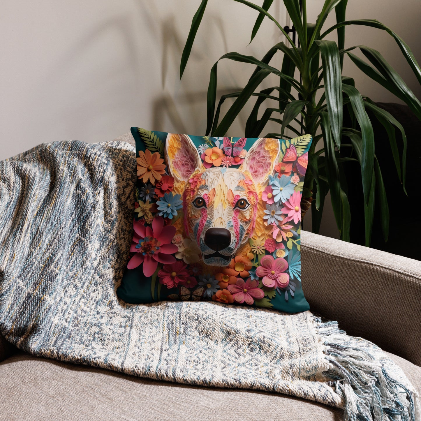 Floral Bull Terrier Dog Lovers Throw Pillow