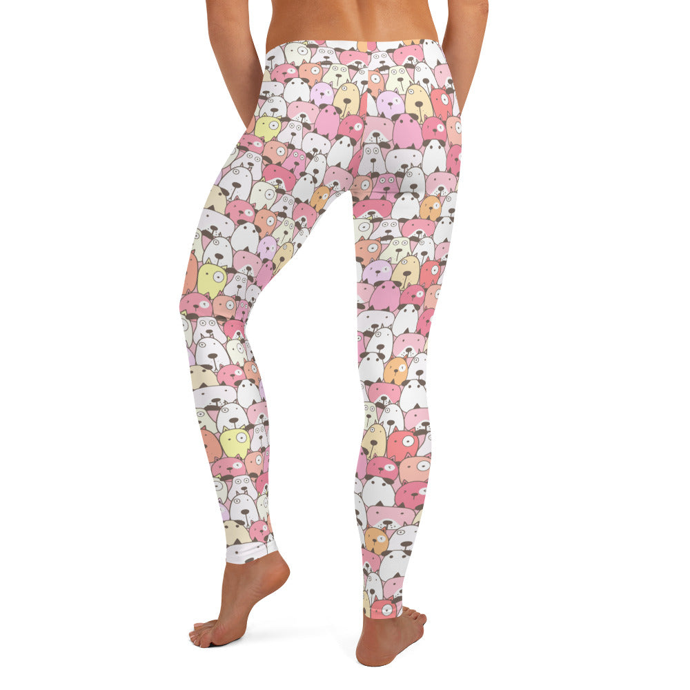 Cute Pink Dog Cartoon Faces Printed Leggings