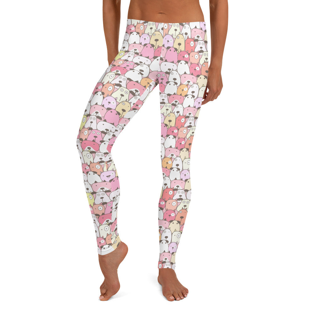 Cute Pink Dog Cartoon Faces Printed Leggings