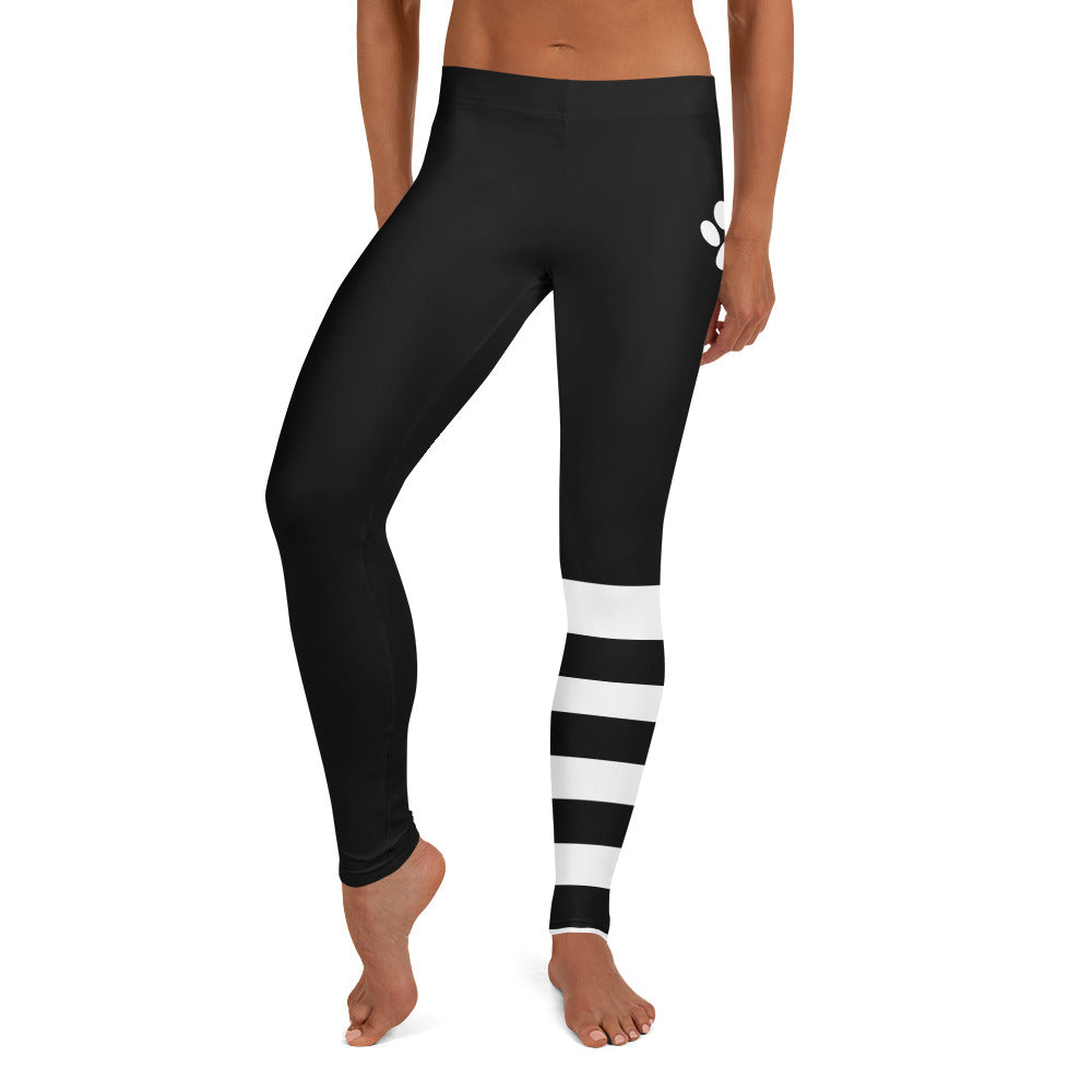 Black Stripe & Paw Print Leggings for Women