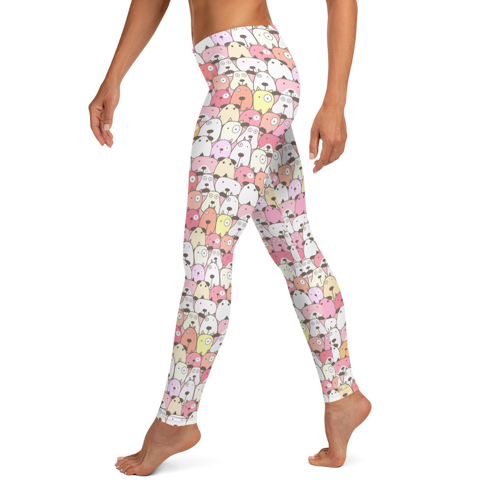 Cute Pink Dog Cartoon Faces Printed Leggings