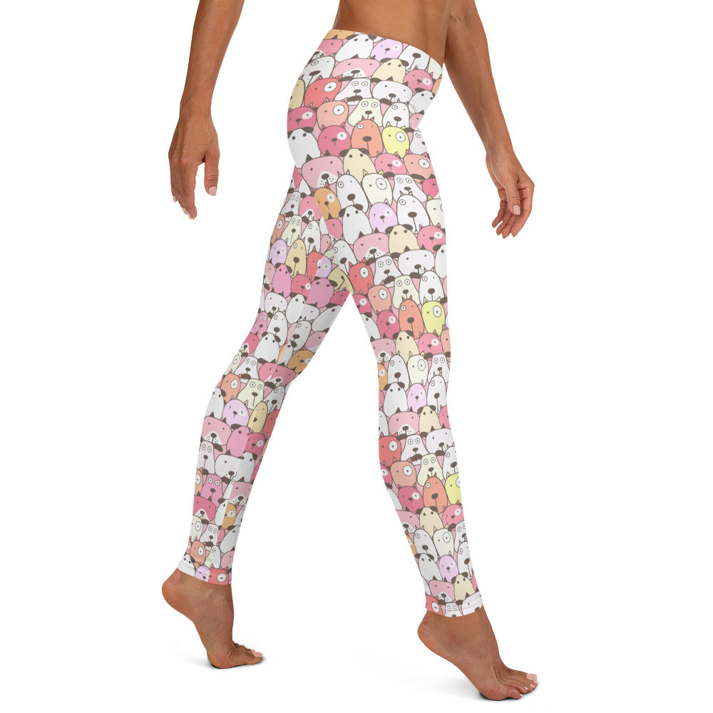 Cute Pink Dog Cartoon Faces Printed Leggings