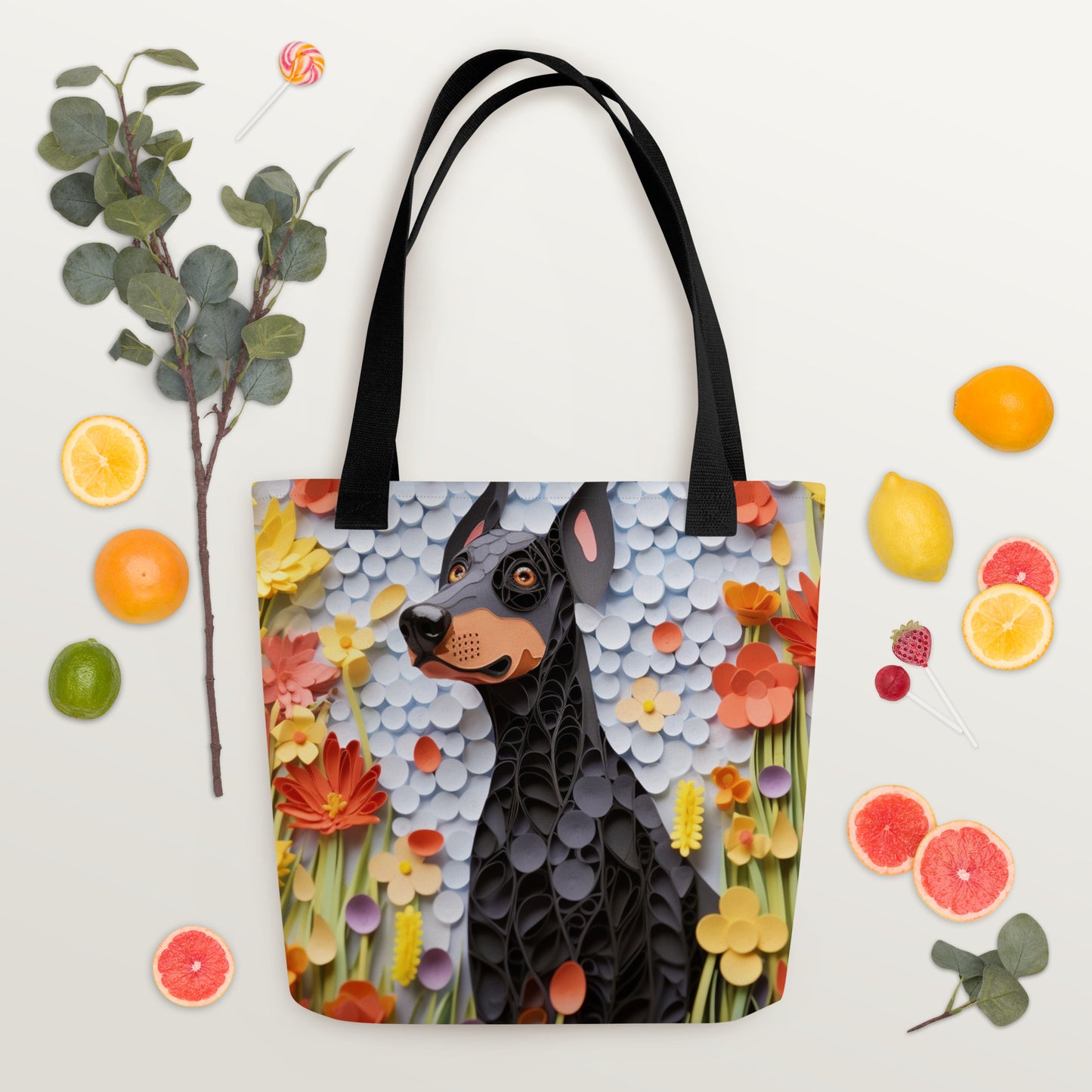 Doberman Floral Tote bag for Dog Moms