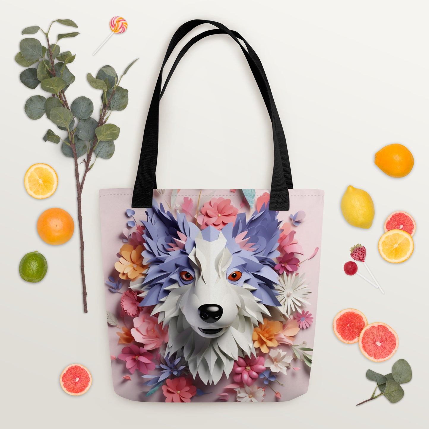 Papillon Dog Floral Tote bag for Dog Mom