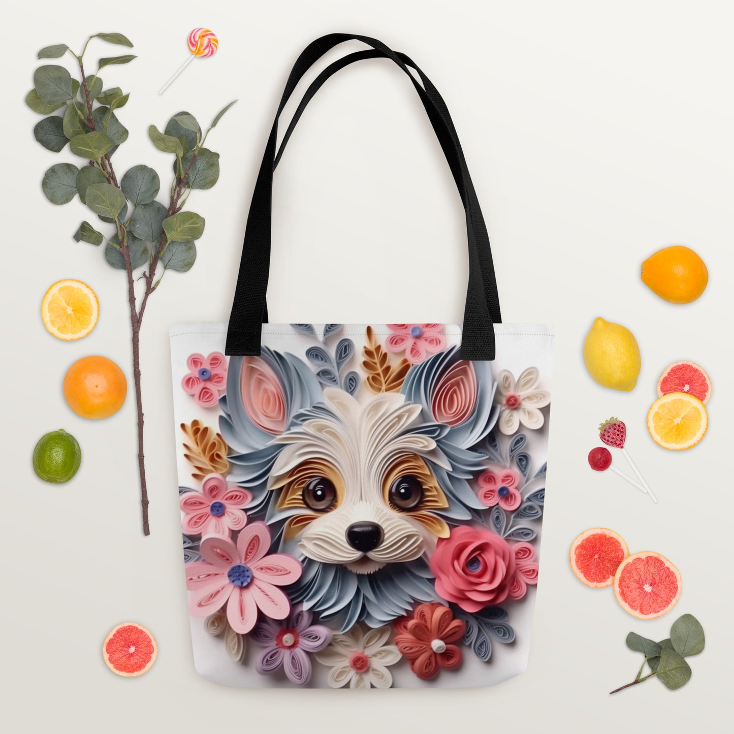 Papillon Dog Floral Tote bag for Dog Mom