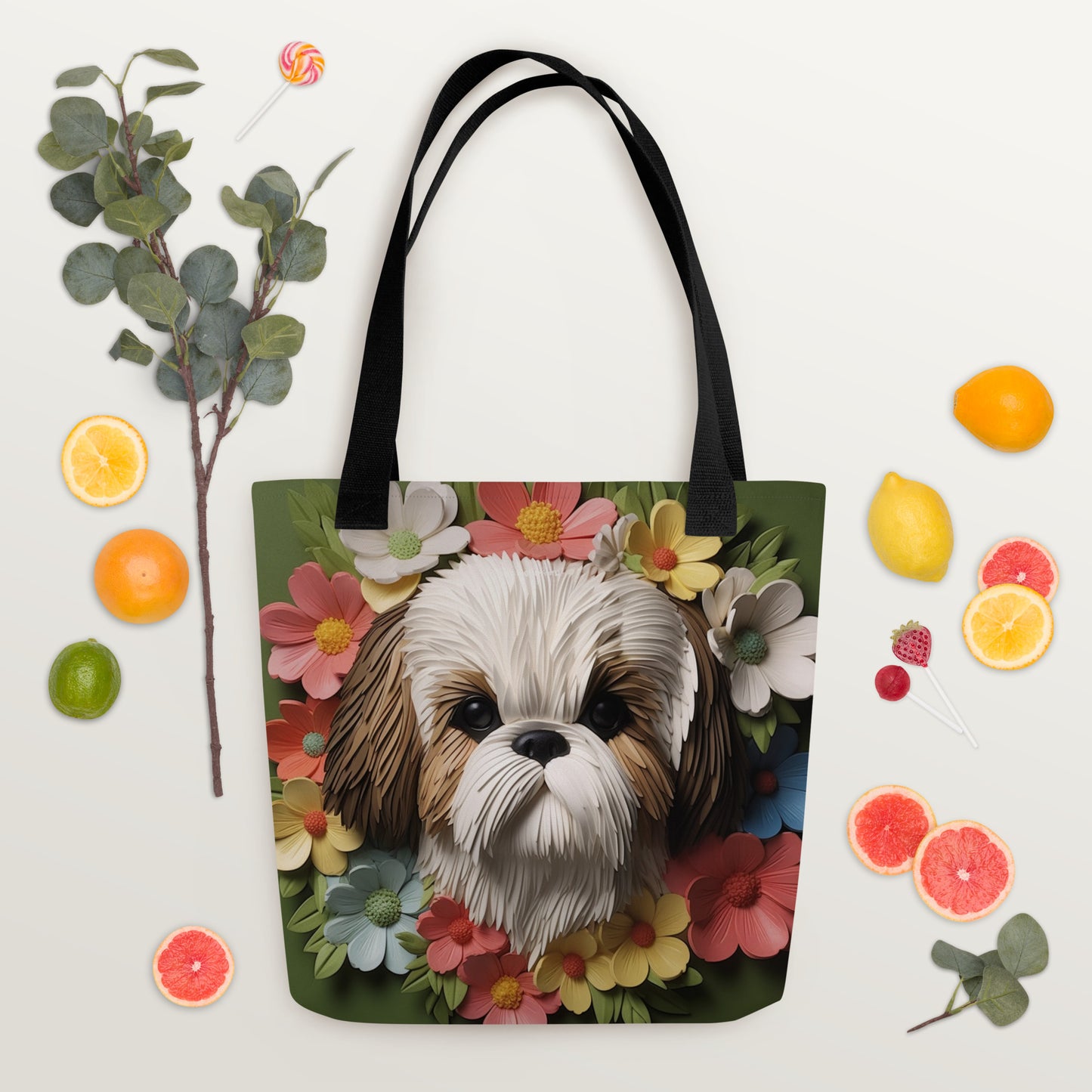 Shih Tzu Dog Floral Tote bag for Dog Mom