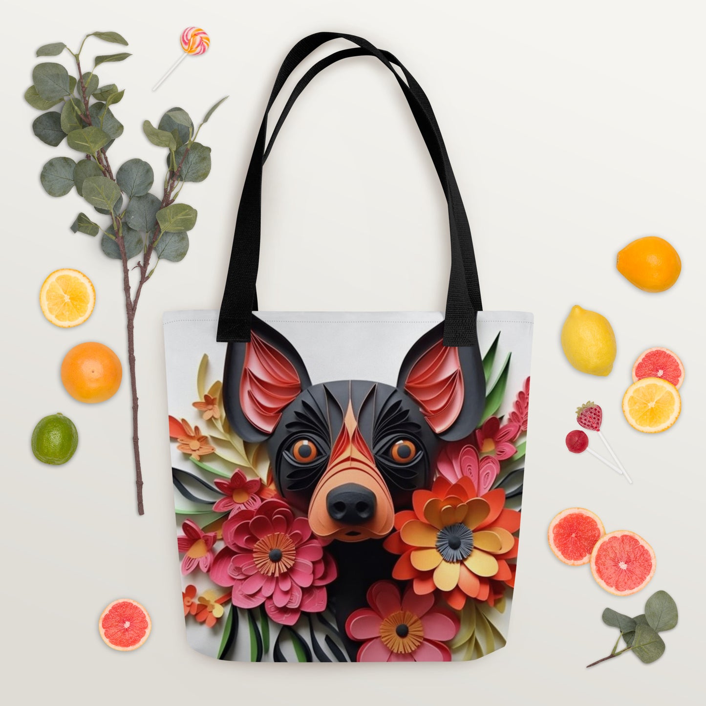 Pinscher Dog Floral Tote bag for Dog Mom