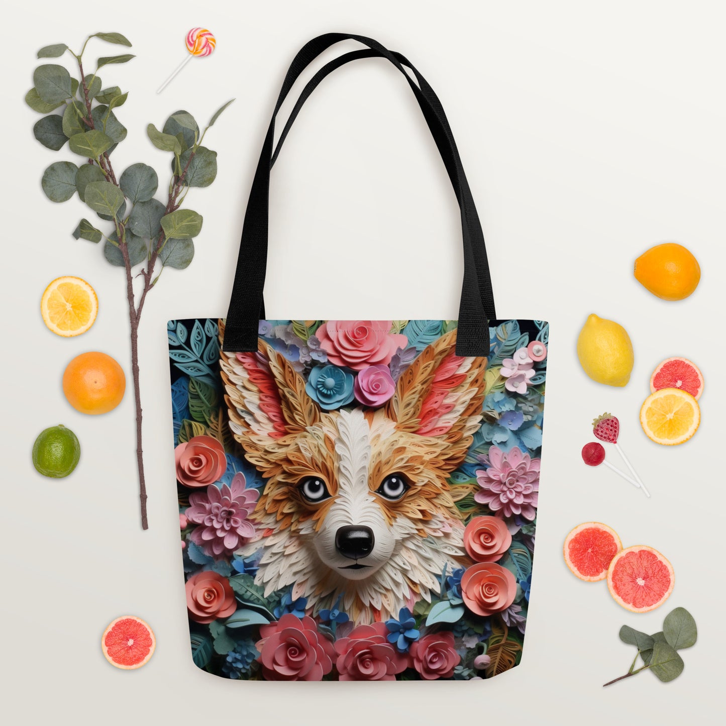 Papillon Dog Floral Tote bag for Dog Mom