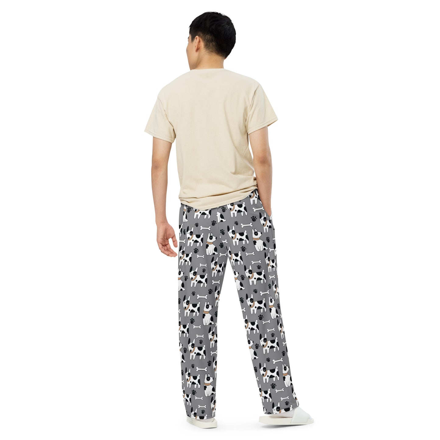 Cute Black Spotted Dog Wide-Leg Pants