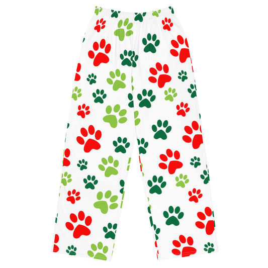 Paw Print Christmas Super Soft Wide-leg Pajama/Sweats Bottoms