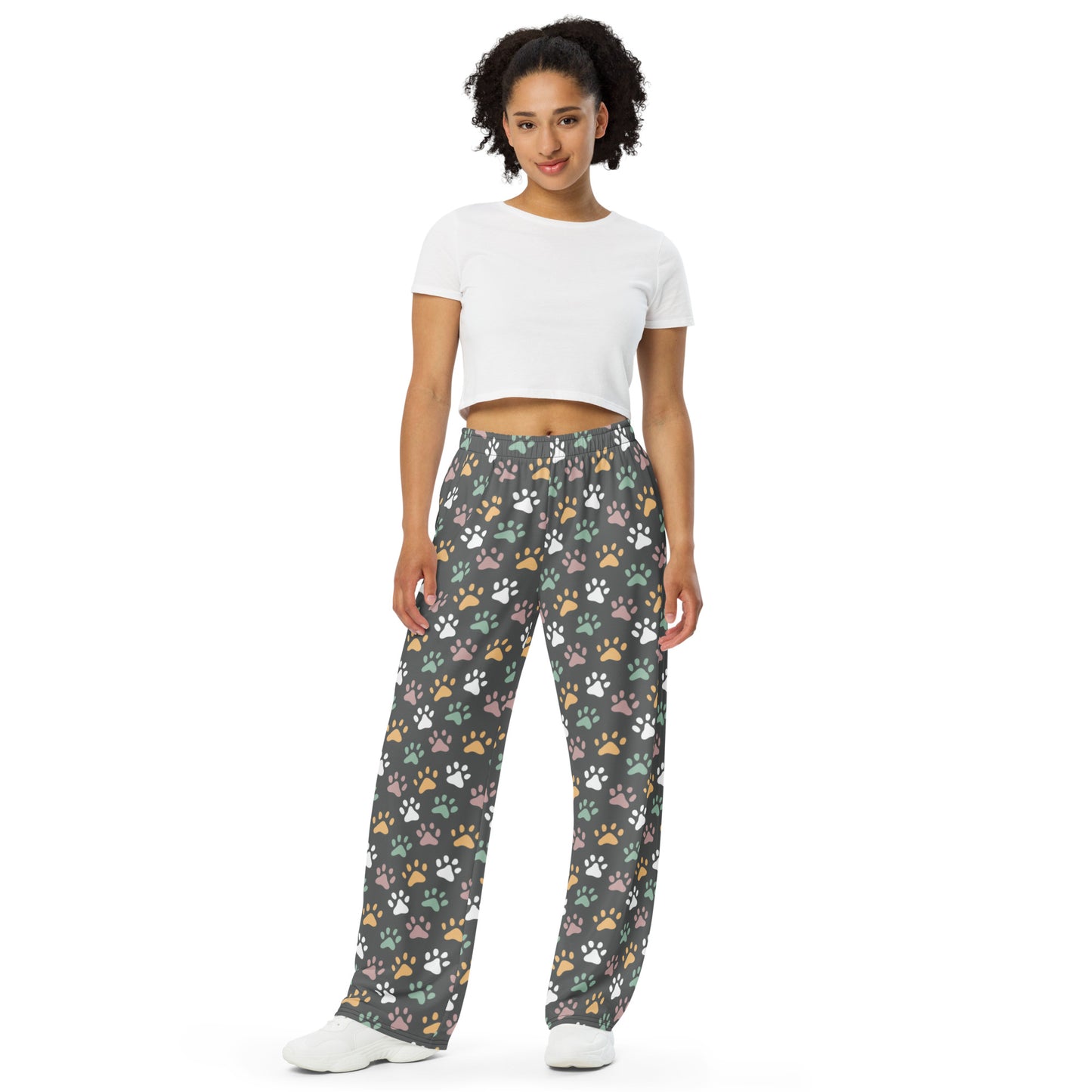 Paw Print Super Soft Wide-leg Pajama/Sweats Bottoms