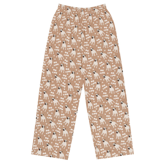 Hug a Pug Dog Lovers Super Soft Wide-leg Pajama/Sweats Bottoms
