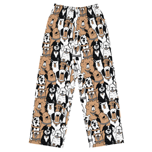 Laughing Dog Faces Wide-Leg Pants