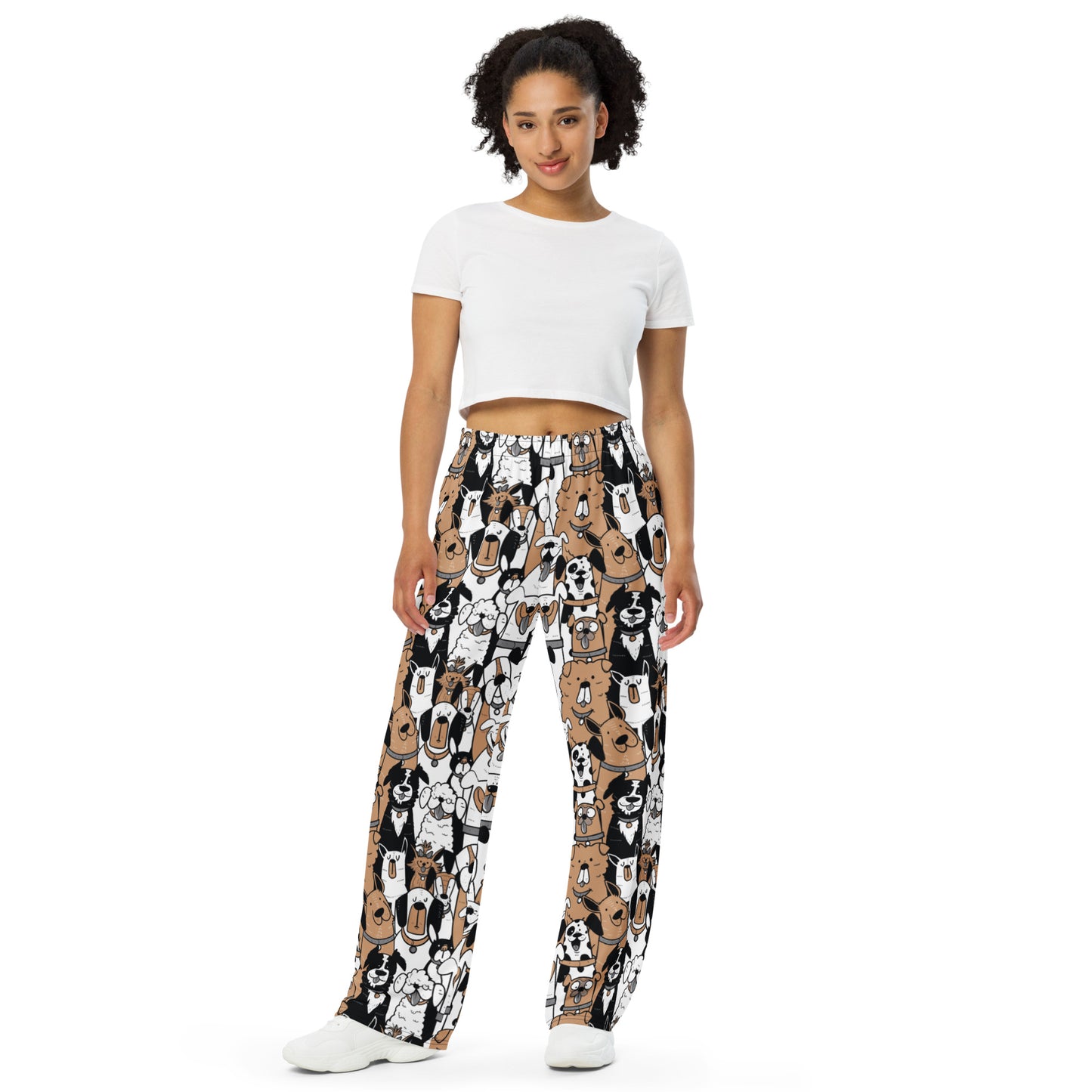 Laughing Dog Faces Wide-Leg Pants