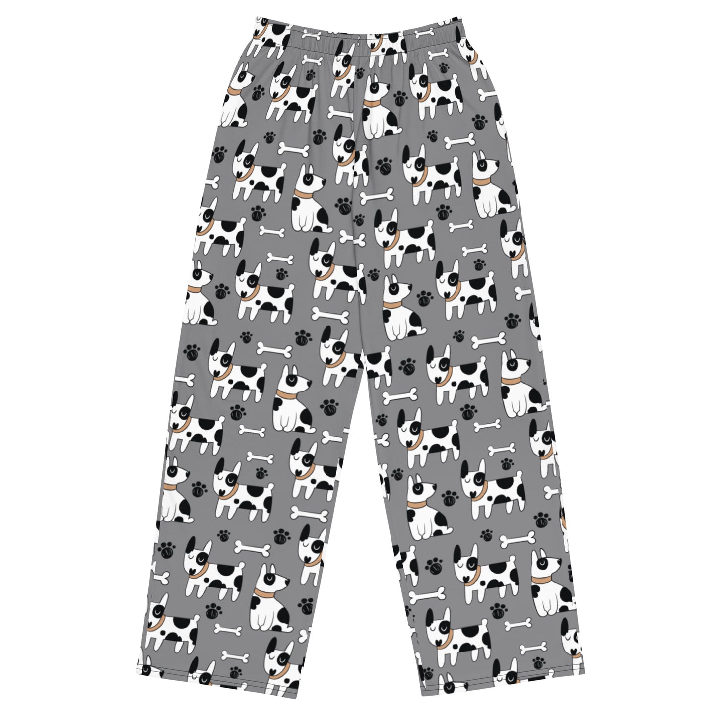 Cute Black Spotted Dog Wide-Leg Pants