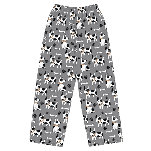 Cute Black Spotted Dog Wide-Leg Pants