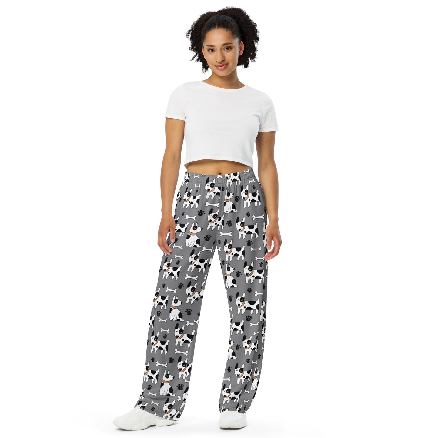 Cute Black Spotted Dog Wide-Leg Pants