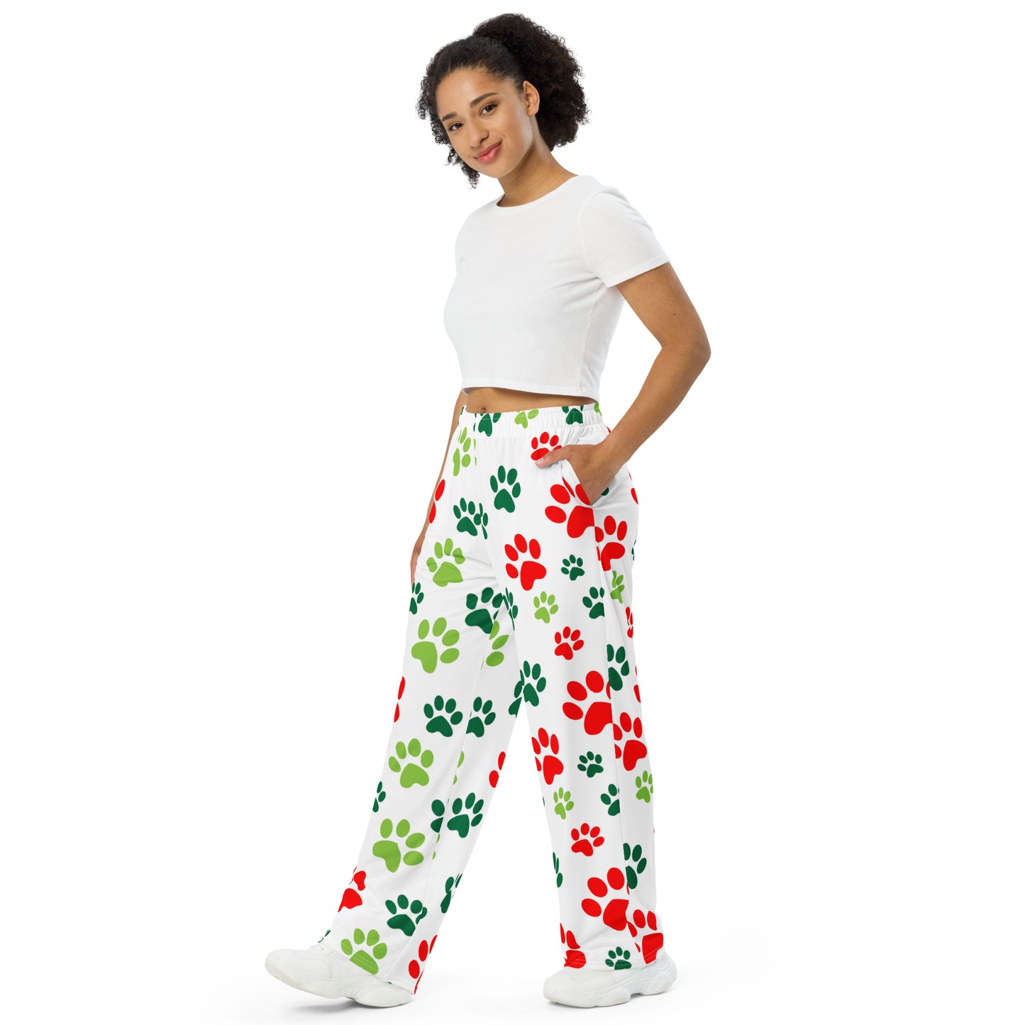 Paw Print Christmas Super Soft Wide-leg Pajama/Sweats Bottoms