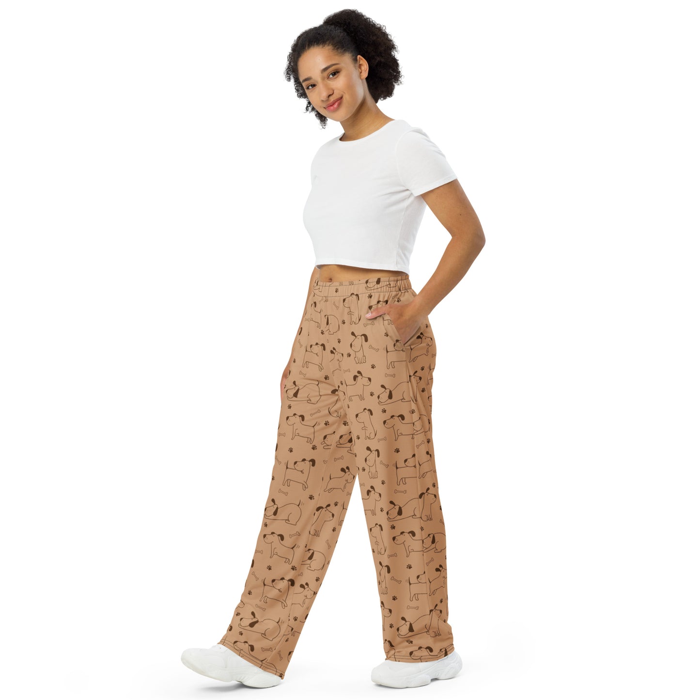 Playful Dog Cartoon Wide Leg Pants