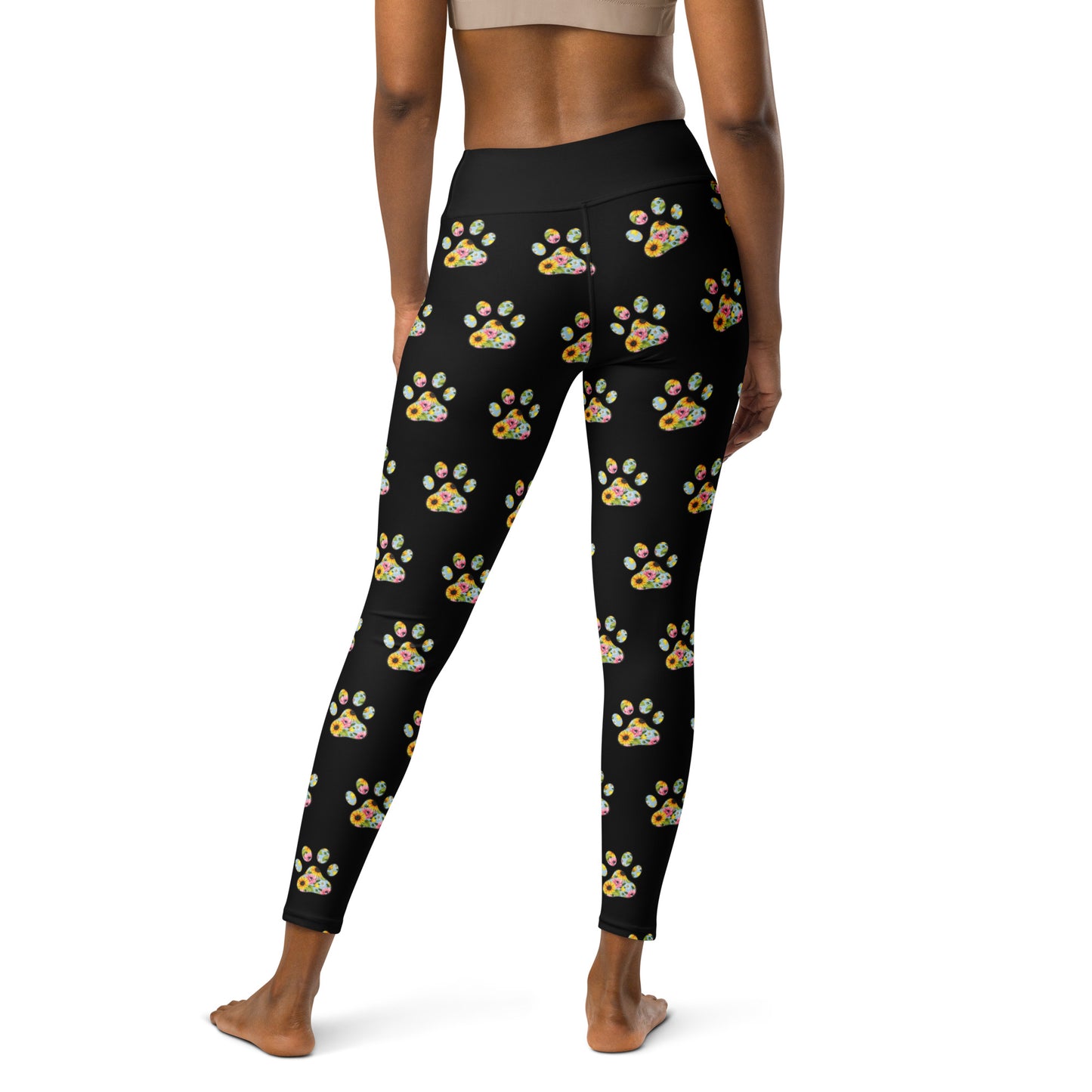 Sunflower Paw Print Yoga Leggings for Dog Moms
