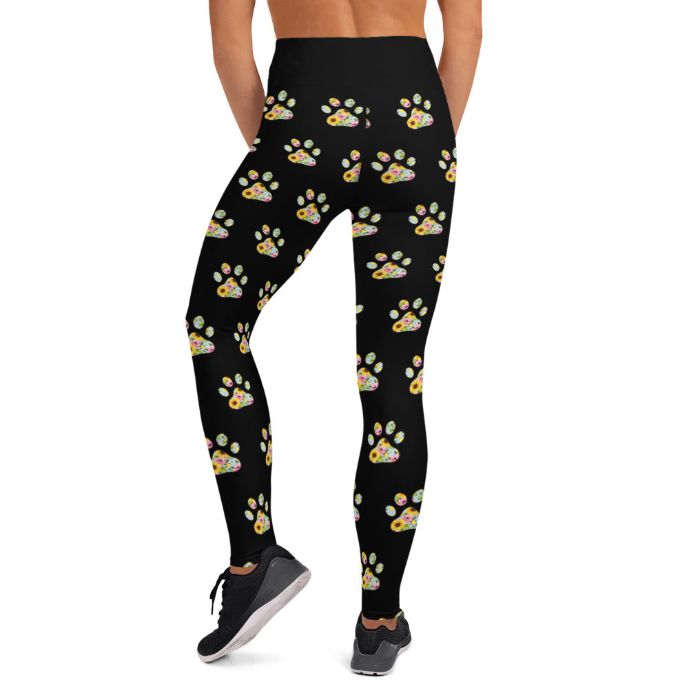 Sunflower Paw Print Yoga Leggings for Dog Moms