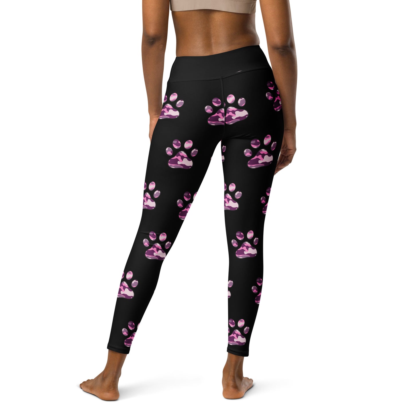Pink Camouflage Paw Print Yoga Leggings