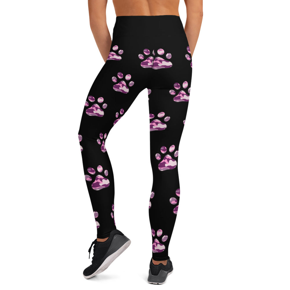 Pink Camouflage Paw Print Yoga Leggings