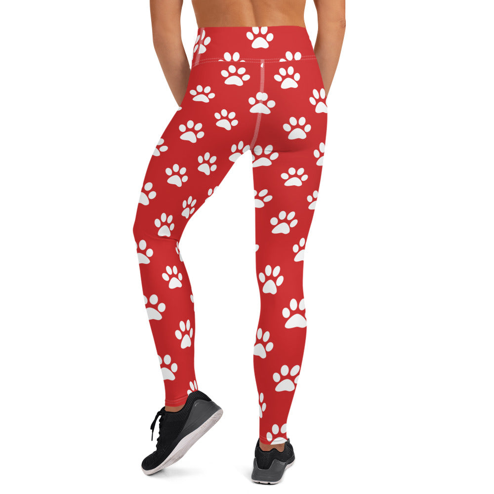 Red Paw Print Yoga Leggings for Dog Lovers