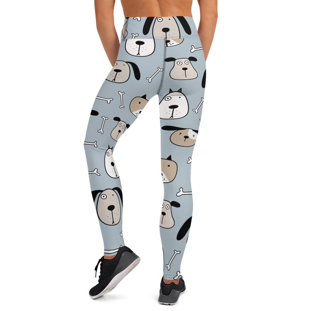 Dog Face & Bone Pattern Yoga Leggings for Dog Lovers