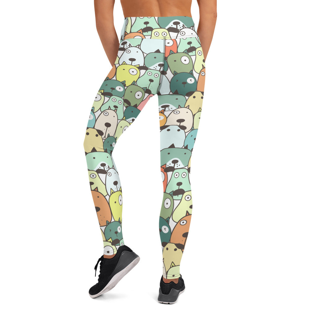 Winking Dog Face Patter Yoga Leggings for Dog Lovers
