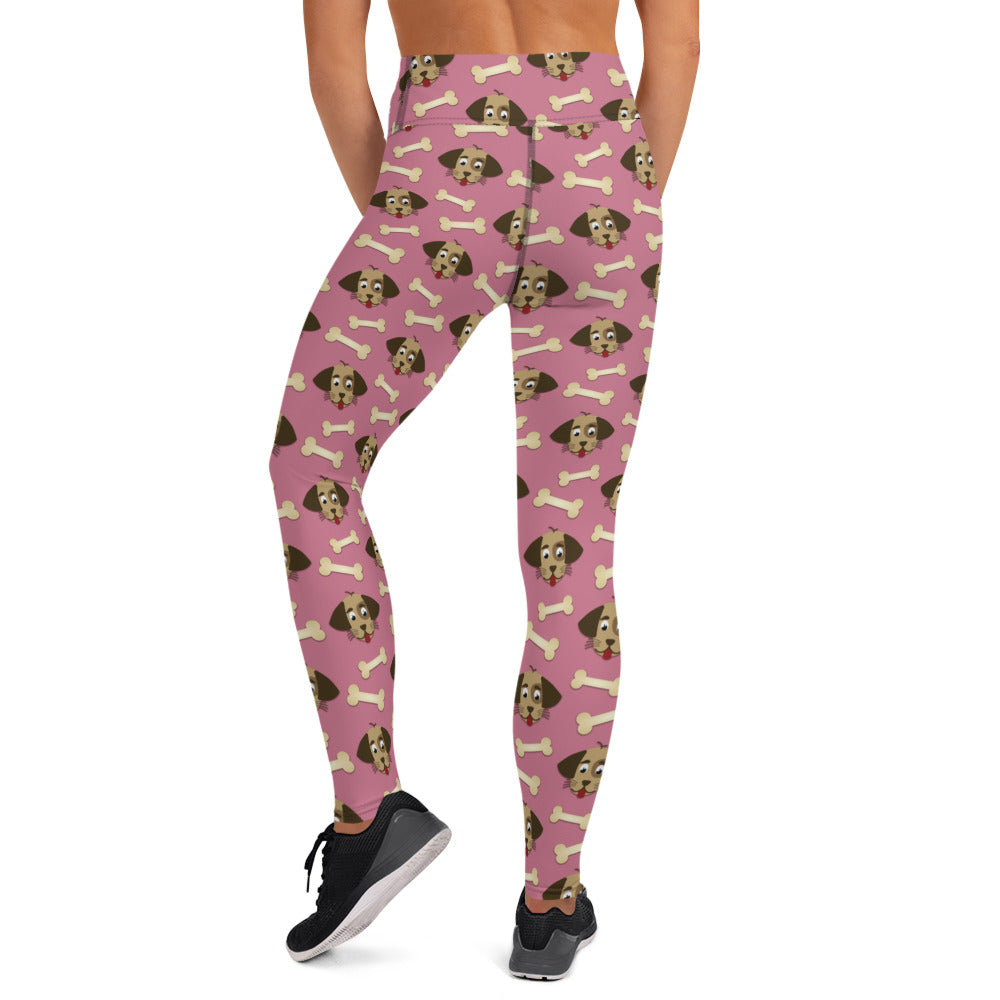 Cute Dog Face & Bone Pattern Yoga Leggings for Dog Mom