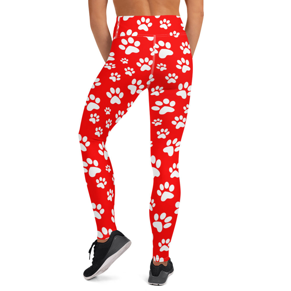 Red Paw Print Yoga Leggings