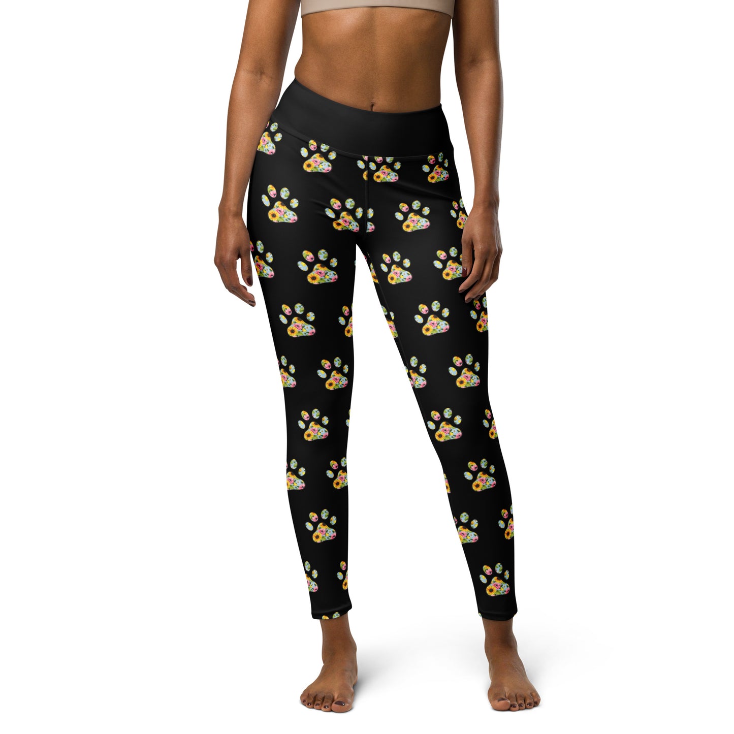 Sunflower Paw Print Yoga Leggings for Dog Moms
