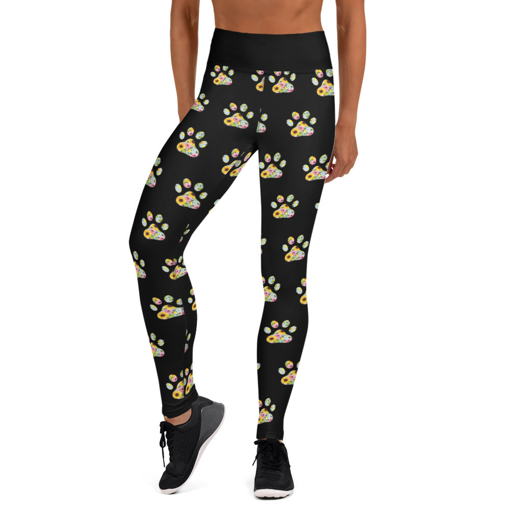 Sunflower Paw Print Yoga Leggings for Dog Moms