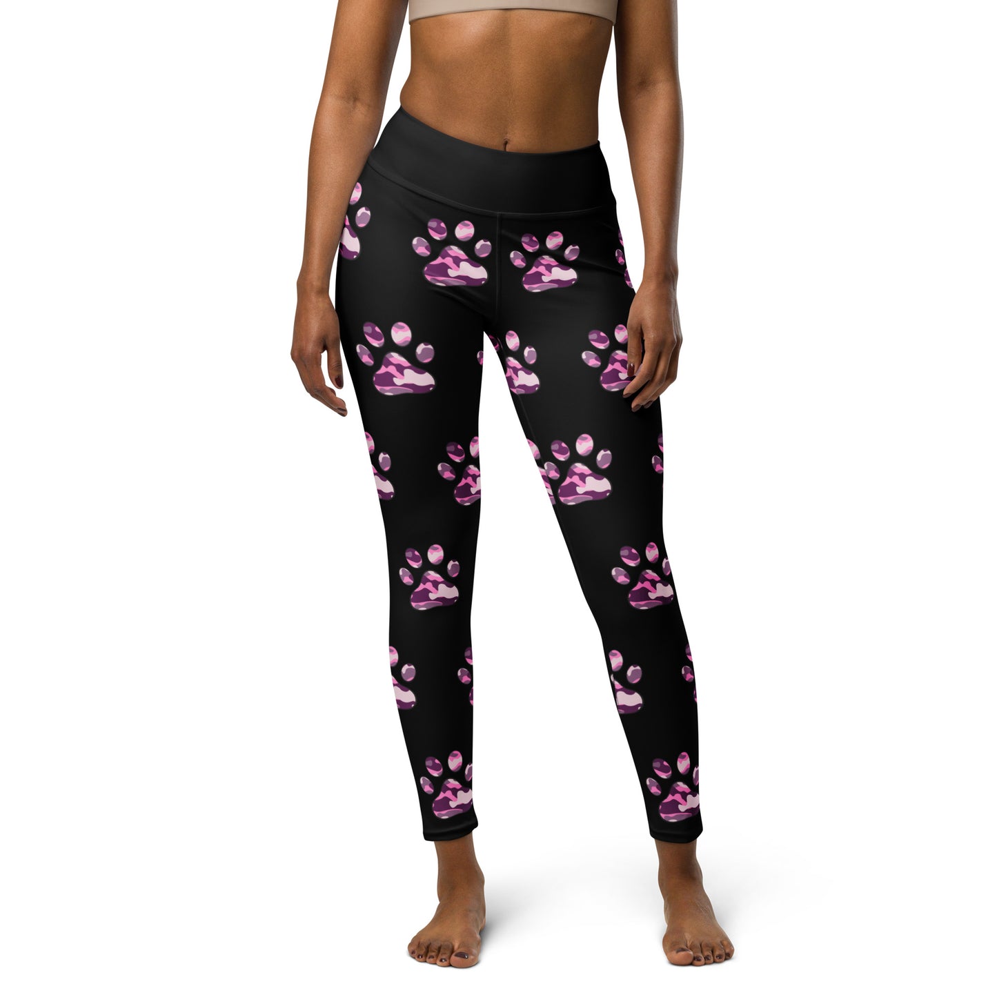 Pink Camouflage Paw Print Yoga Leggings
