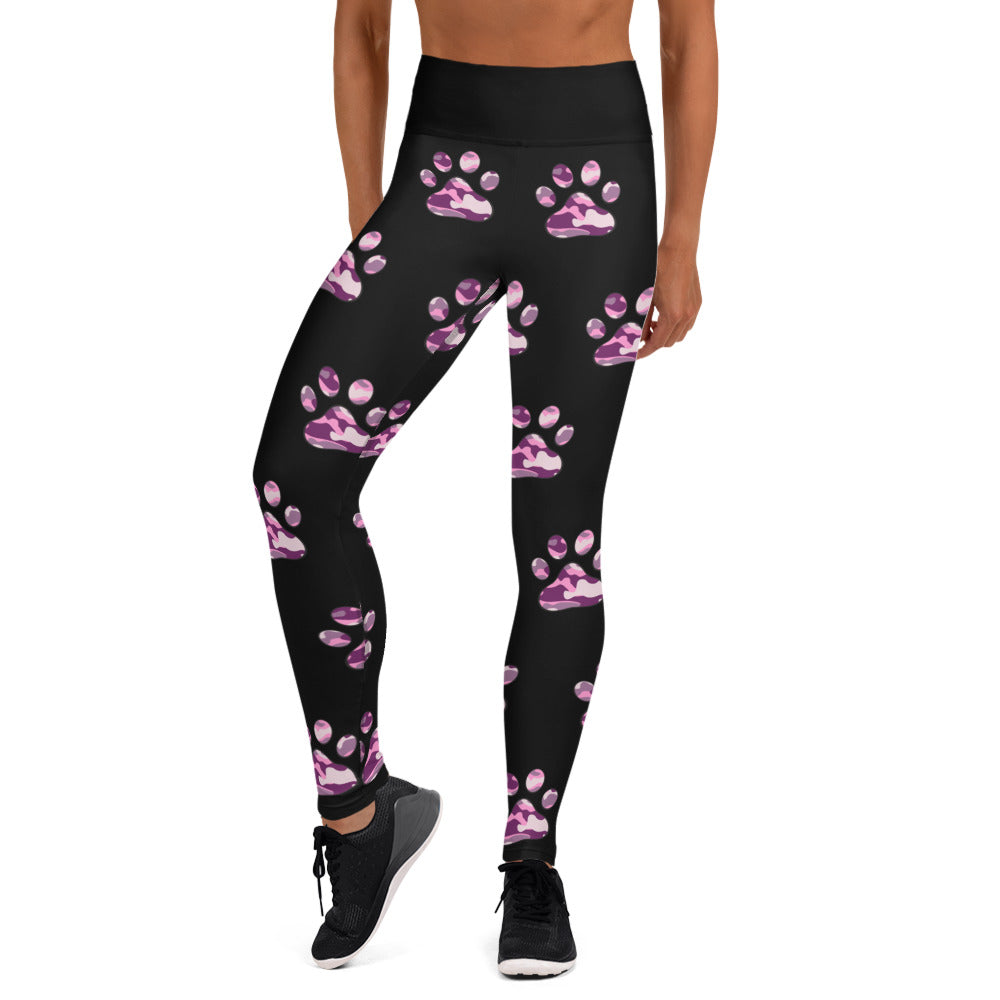 Pink Camouflage Paw Print Yoga Leggings