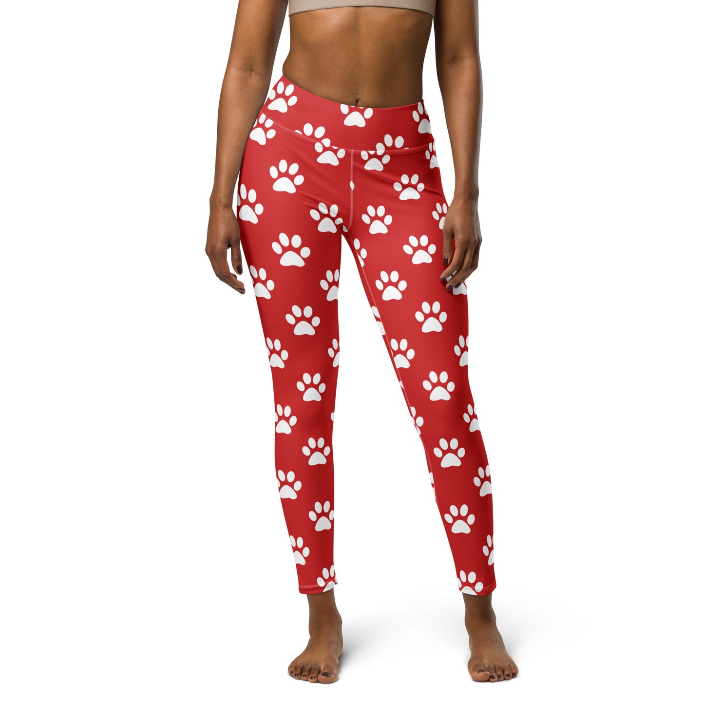 Red Paw Print Yoga Leggings for Dog Lovers
