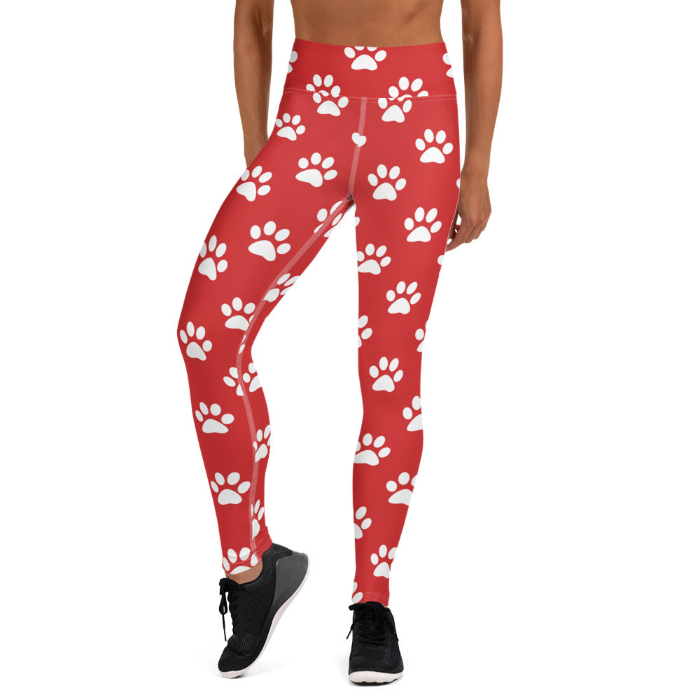 Red Paw Print Yoga Leggings for Dog Lovers