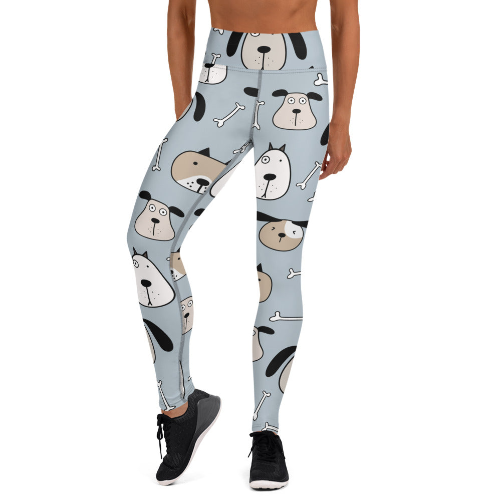 Dog Face & Bone Pattern Yoga Leggings for Dog Lovers