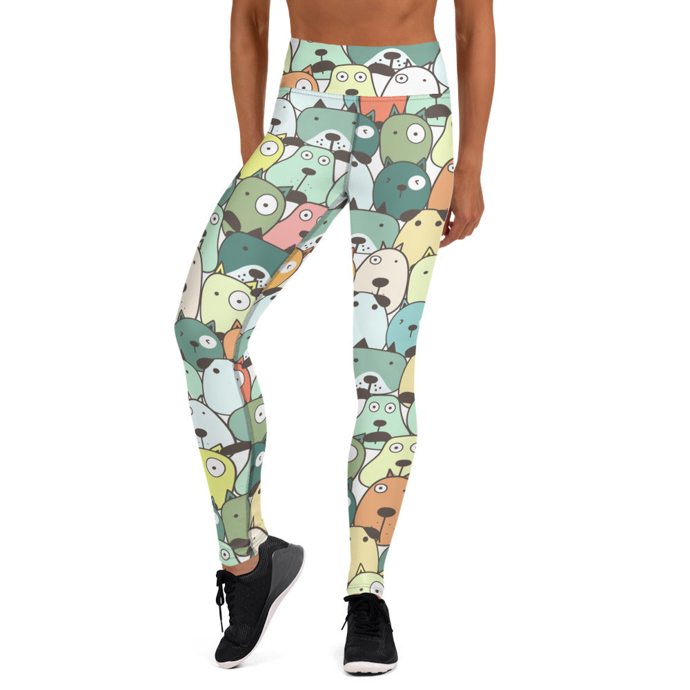 Winking Dog Face Patter Yoga Leggings for Dog Lovers