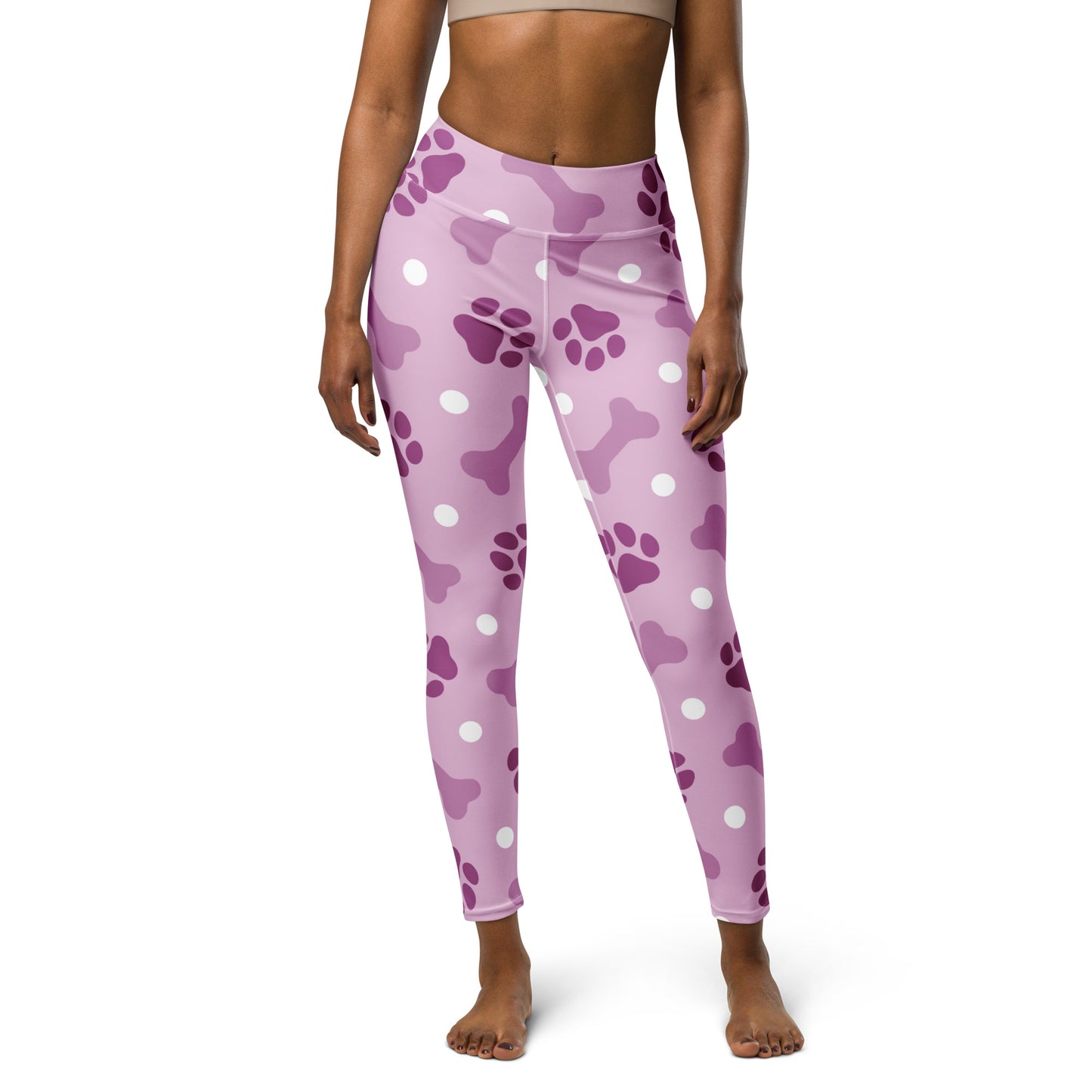 Pink Paw Print and Bone Pattern Yoga Leggings