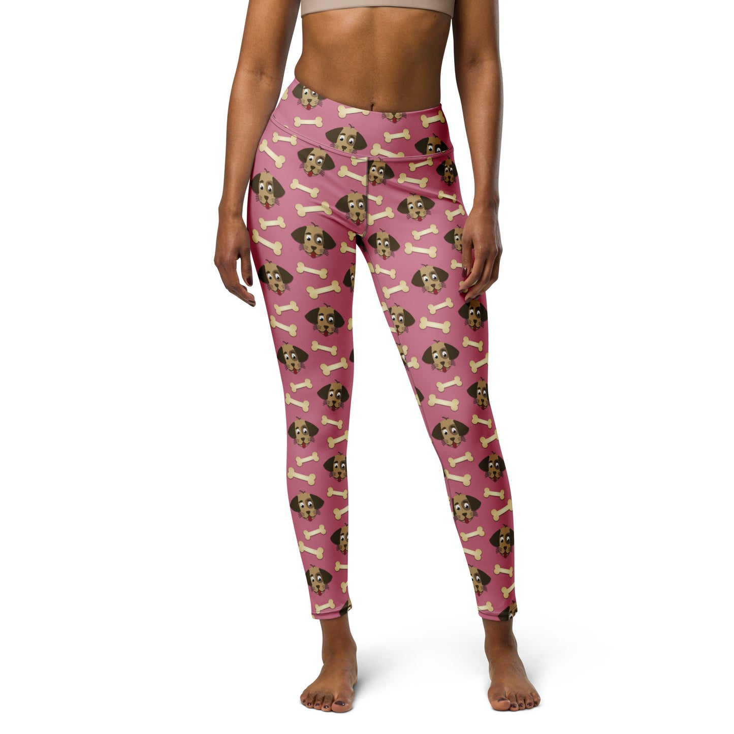 Cute Dog Face & Bone Pattern Yoga Leggings for Dog Mom