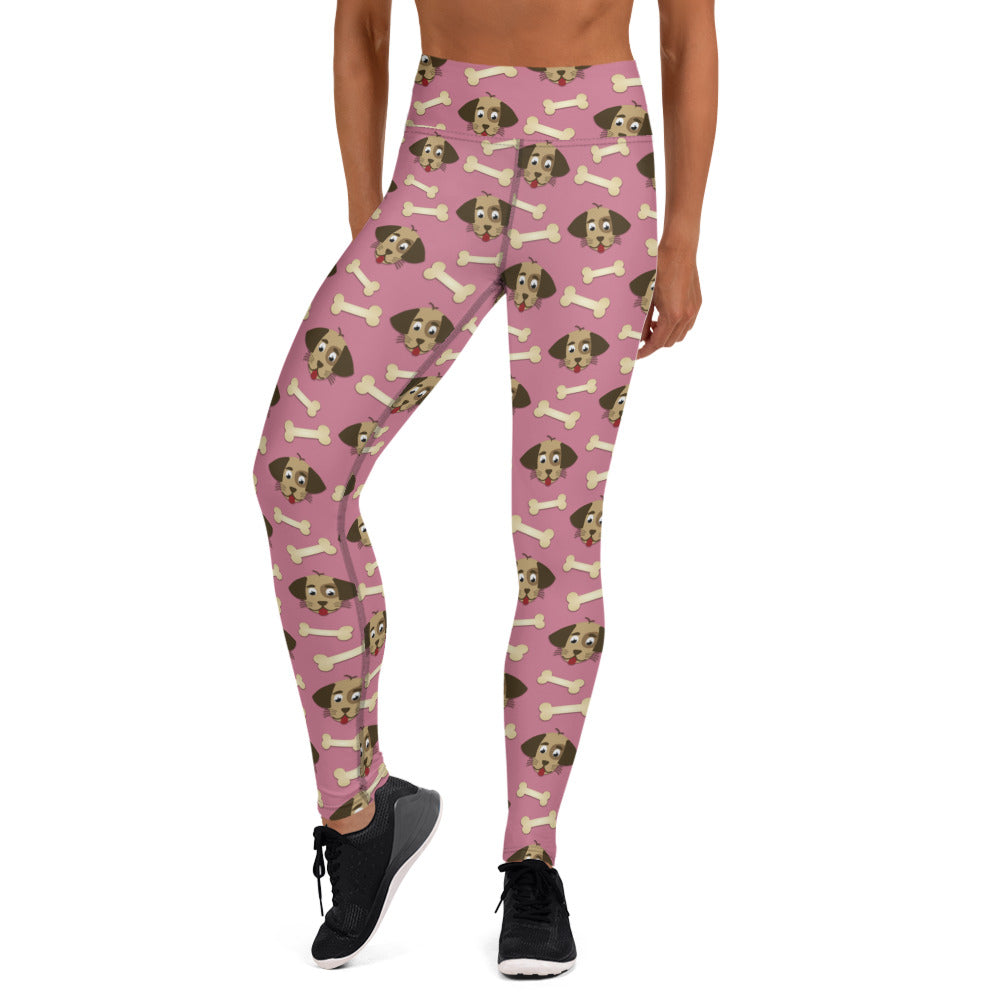 Cute Dog Face & Bone Pattern Yoga Leggings for Dog Mom
