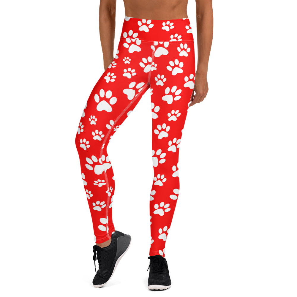 Red Paw Print Yoga Leggings