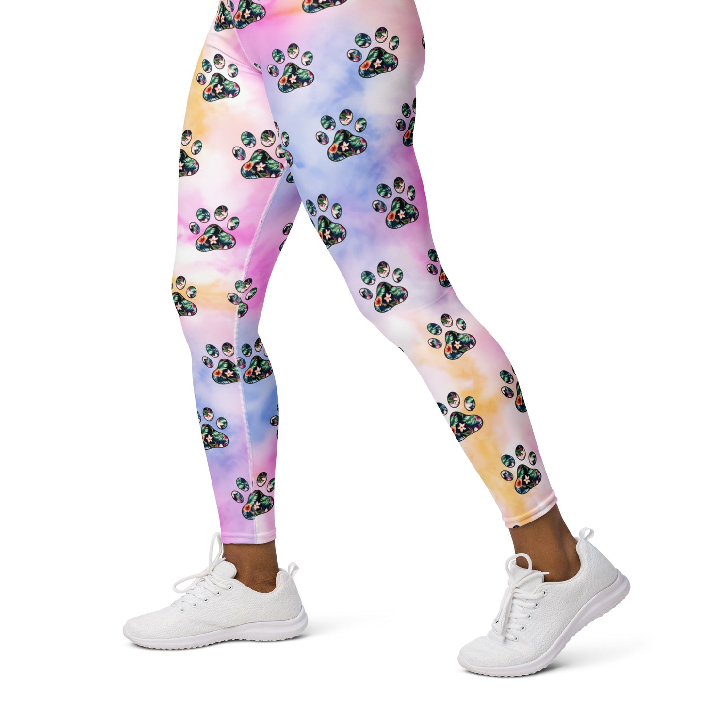 Tropical Floral Paw Print Yoga Leggings for Dog Moms