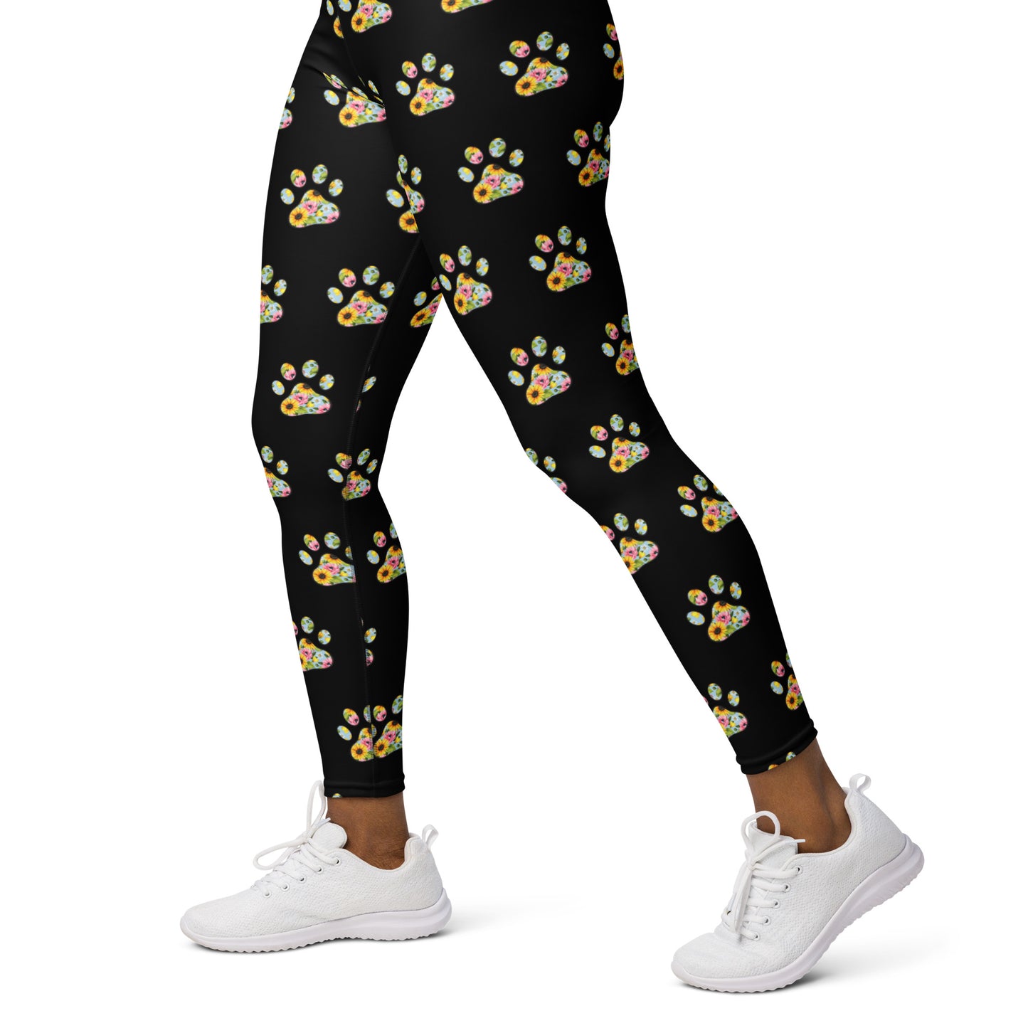Sunflower Paw Print Yoga Leggings for Dog Moms