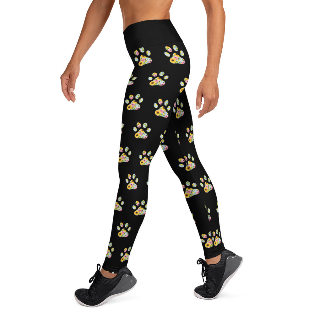 Sunflower Paw Print Yoga Leggings for Dog Moms