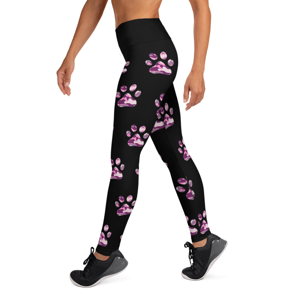 Pink Camouflage Paw Print Yoga Leggings