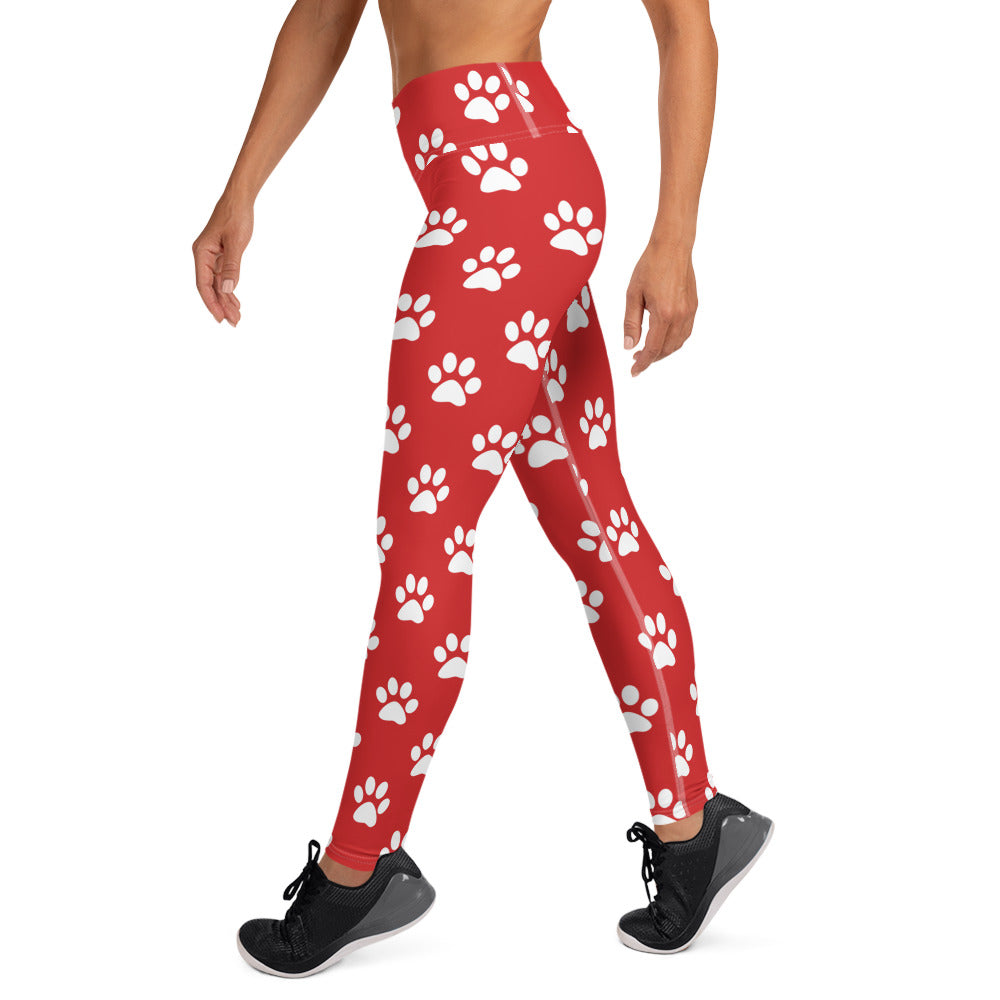 Red Paw Print Yoga Leggings for Dog Lovers