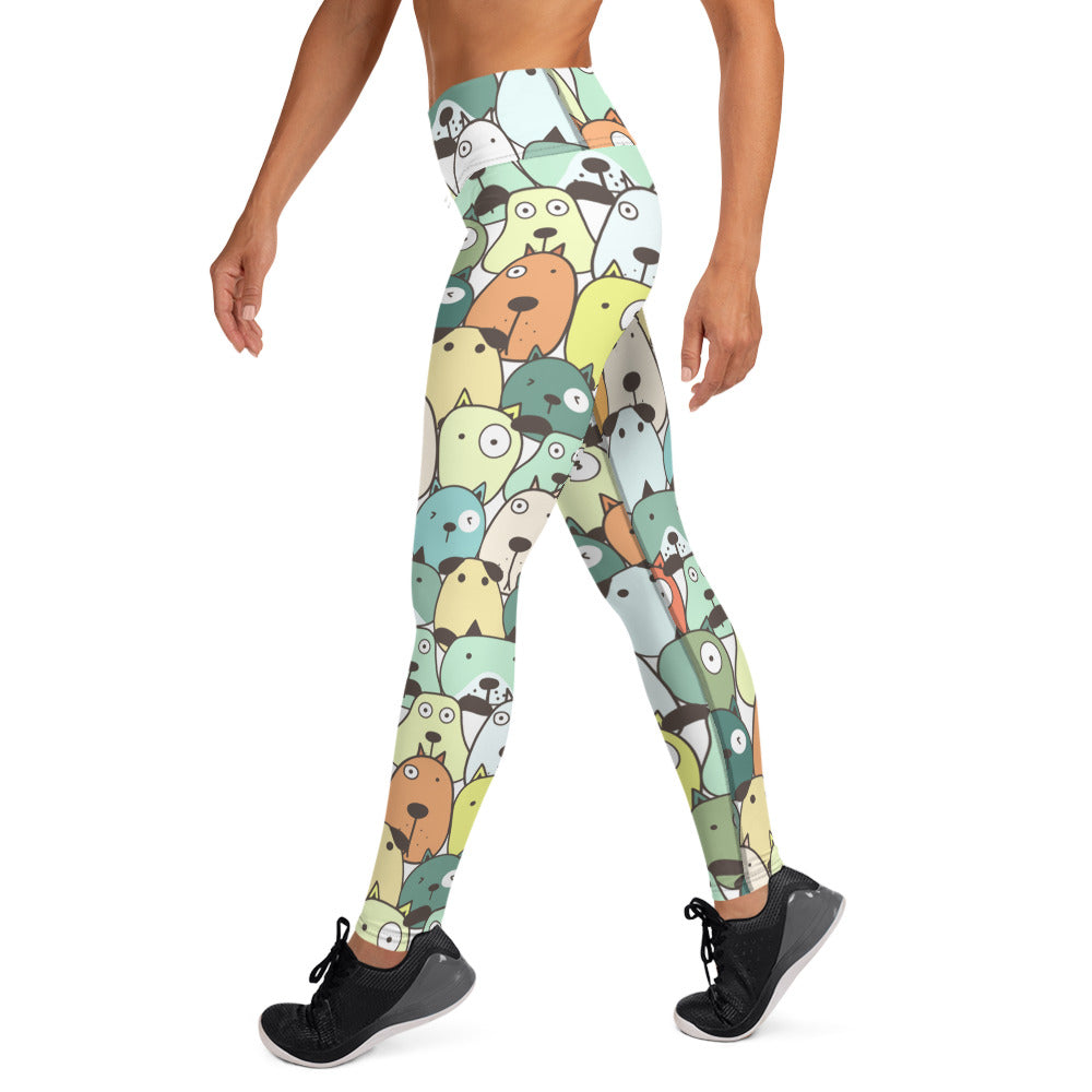 Winking Dog Face Patter Yoga Leggings for Dog Lovers